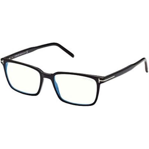 Tom Ford TF 5802 FT5802 -B Shiny Blk t Logo Blue Block Lenses 001 Eyeglasses