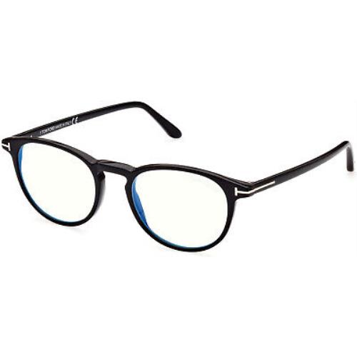 Tom Ford TF 5803 FT5803 -B Shiny Blk t Logo Blue Block Lenses 001 Eyeglasses