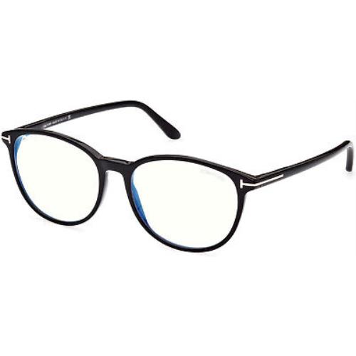 Tom Ford TF 5810 FT5810 -B Shiny Blk t Logo Blue Block Lenses 001 Eyeglasses