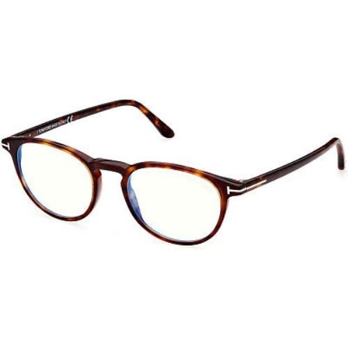 Tom Ford TF 5803 FT5803 -B Shiny Auburn Havana t Logo Blue Block 054 Eyeglasses