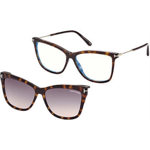 Tom Ford TF 5824 FT5824 -B Shiny Dark Havana Blue Block Lenses 052 Eyeglasses