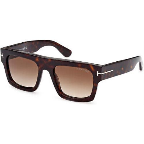 Tom Ford TF 711 FT0711 Fausto Shiny Dark Havana Gradient Brown 52F Sunglasses