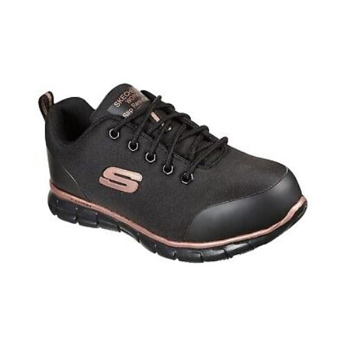 Skechers Women`s Sure Track Lightweight Chiton Alloy Safety Toe Work Shoes Black