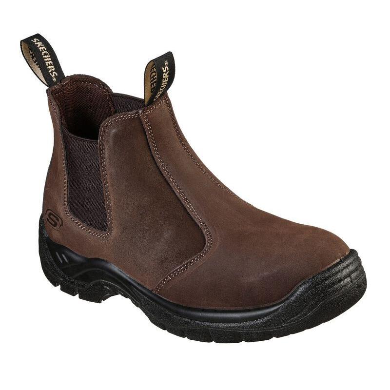 Skechers Men`s Chelsea Boot Construction Shoe Steel Toe 77537 Brown
