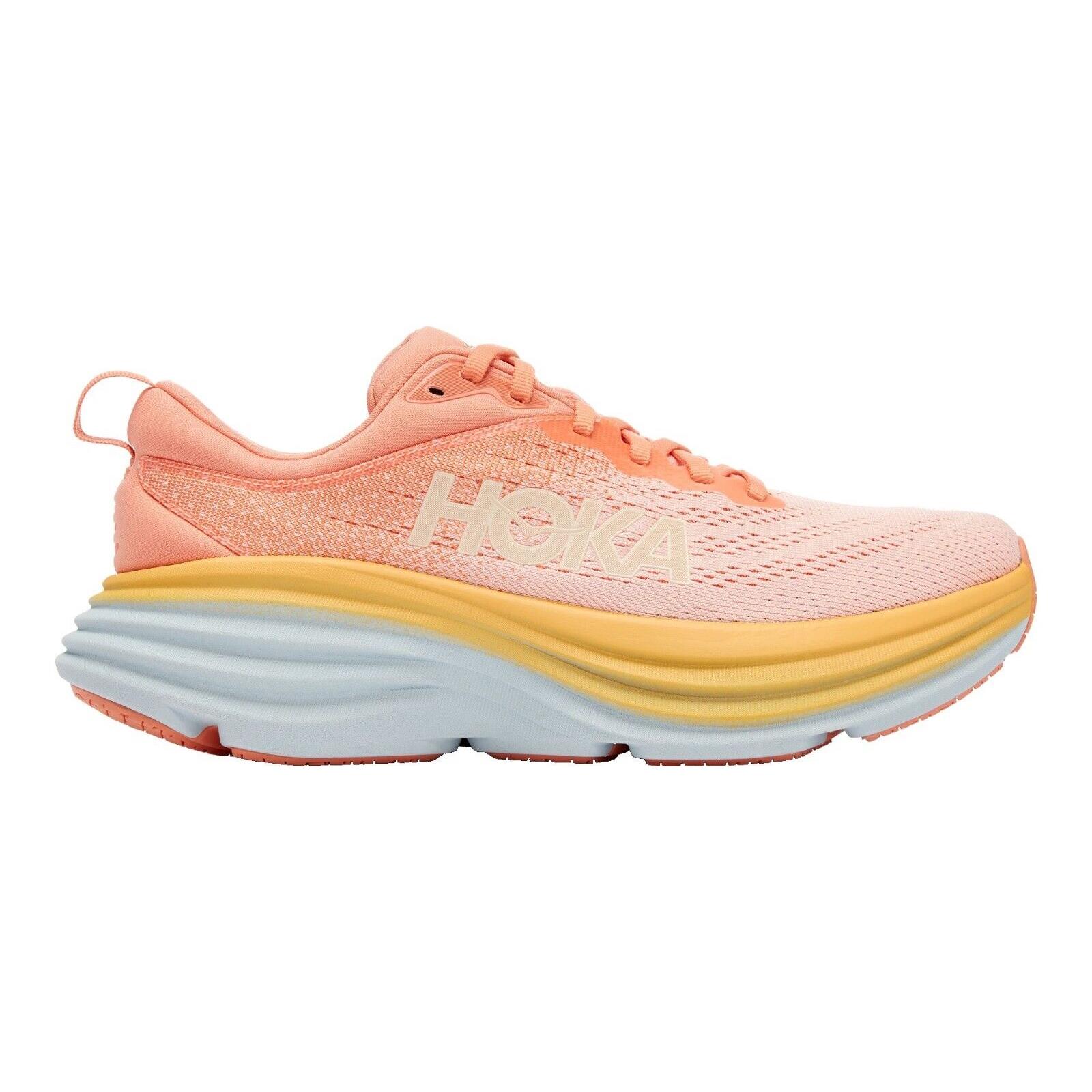 Hoka One One Bondi 8 Running Shoes Women`s US Sizes 6-12 Colors Available Shell Coral / Peach Parfait