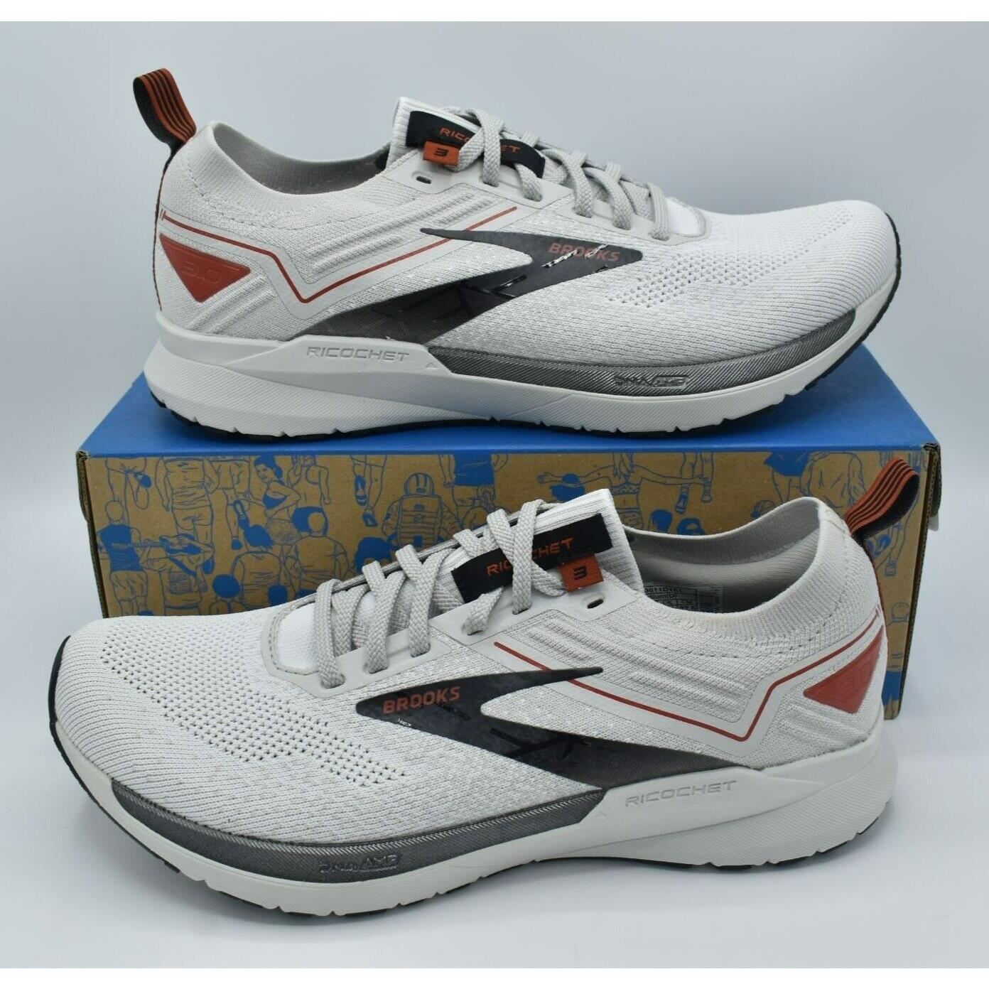 Brooks Mens Size 12.5 Ricochet 3 Energize Grey Neutral White Road ...