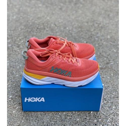 Hoka One One Bondi 7 Running Shoes Women`s Size 8.5 Camellia Coastal Shade