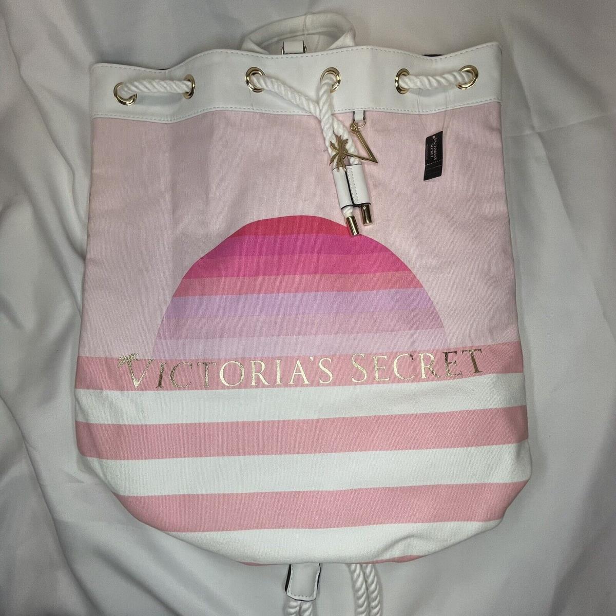 Victoria Secret Pink Striped Cinch Drawstring Tote Backpack