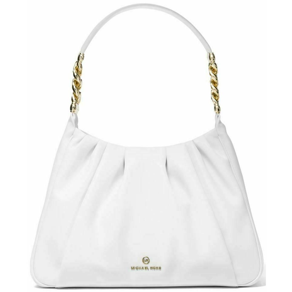 Michael Kors Hannah Medium Shoulder Bag or Small Crossbody White or Luggage Medium Shoulder bag Optic White chain accents