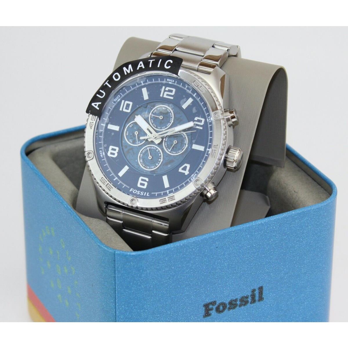 Automatic Fossil Brox Silver Blue Skeleton Chrono BQ2669 Men Watch