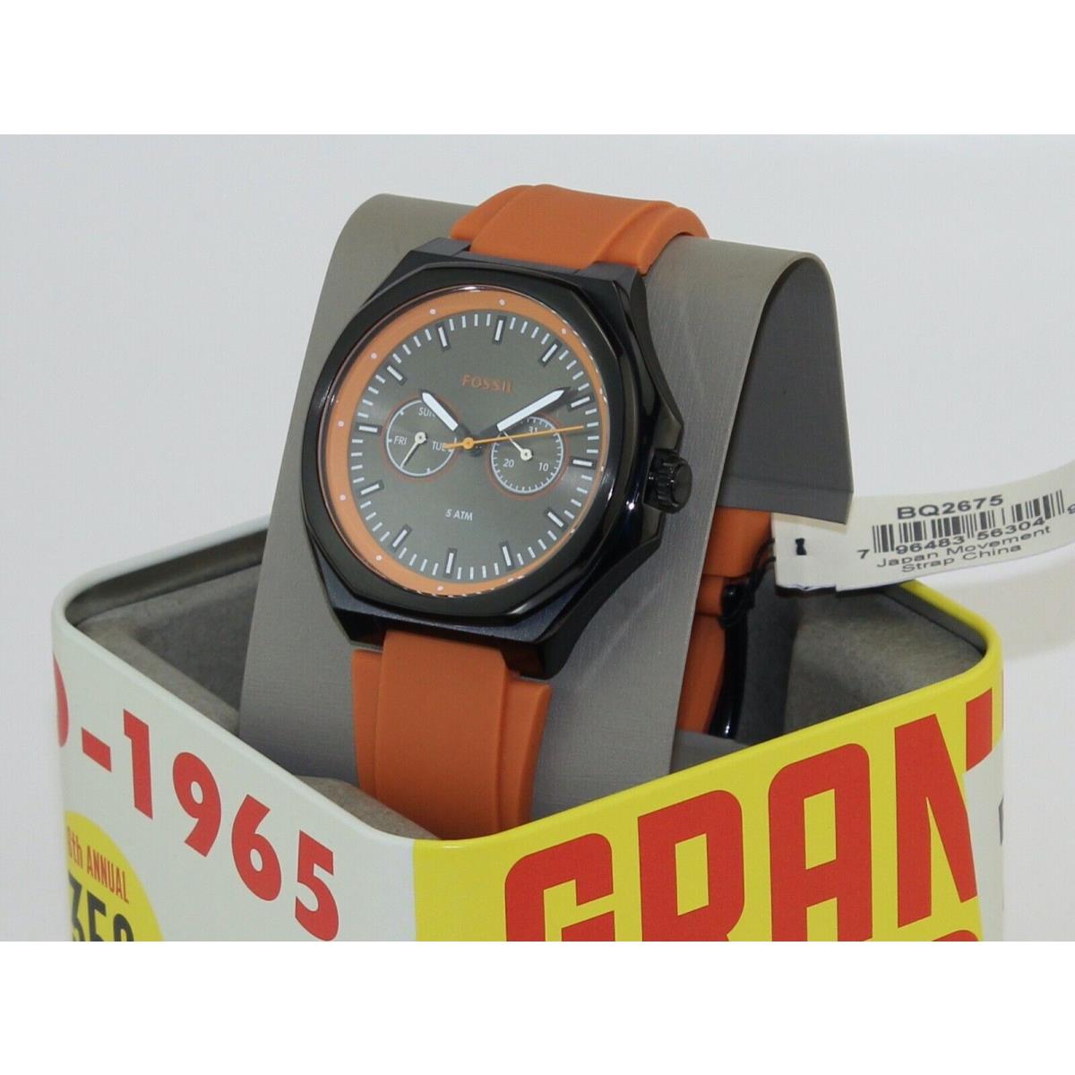 Fossil Evanston Black Orange Silicone BQ2675 Men`s Watch