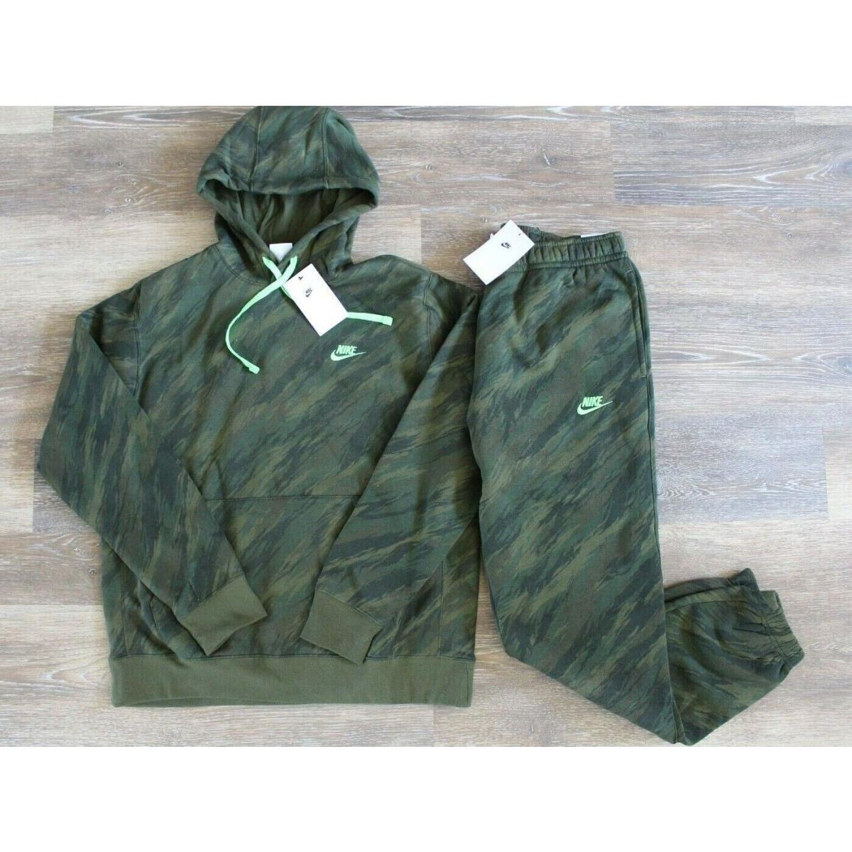 Nike Men`s Camouflage Jogger Sweatpants Sweatshirt Track Set Green Black L