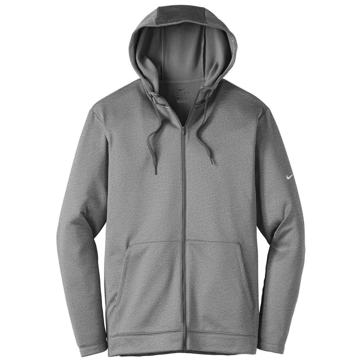 Men`s Nike Breathable Wicking Therma-fit Hoodie Zip UP Drawcords XS-4XL Dark Gray Heather
