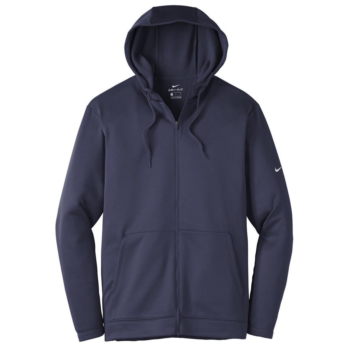 Men`s Nike Breathable Wicking Therma-fit Hoodie Zip UP Drawcords XS-4XL Navy Blue