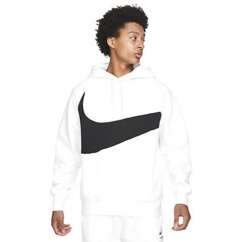 Men`s Nike White/black Sportswear Swoosh Tech Fleece Pullover Hoodie