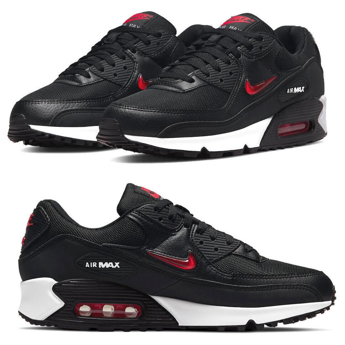 Men`s Nike Air Max 90 Jewel Swoosh Casual Shoes Black Red Sneakers Ahtletic