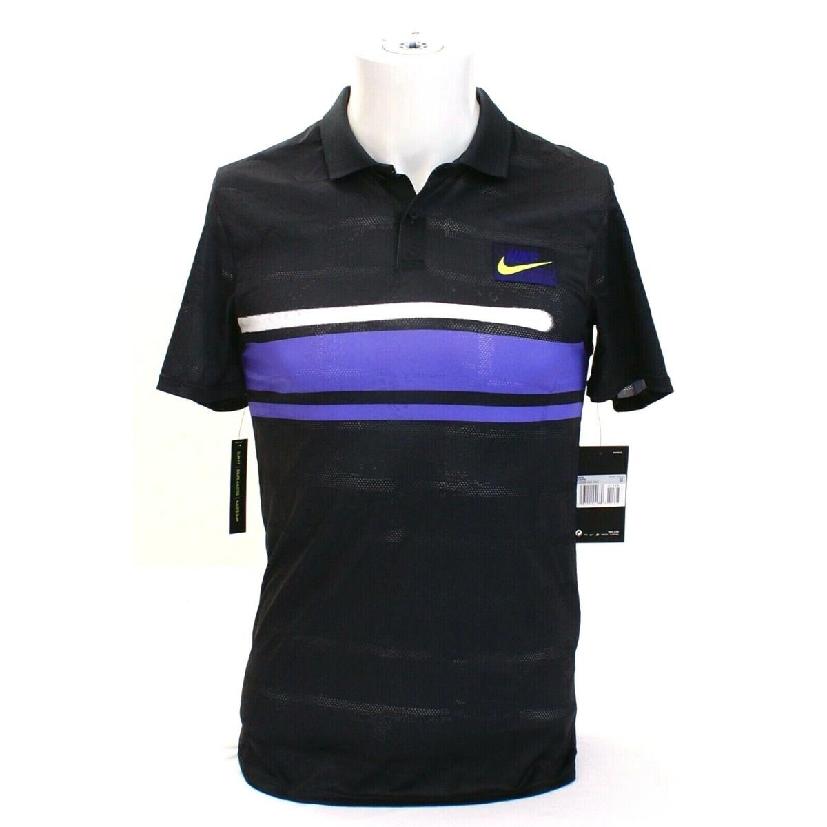 Nike York NY Court Black Slim Fit Short Sleeve Tennis Polo Shirt Men`s