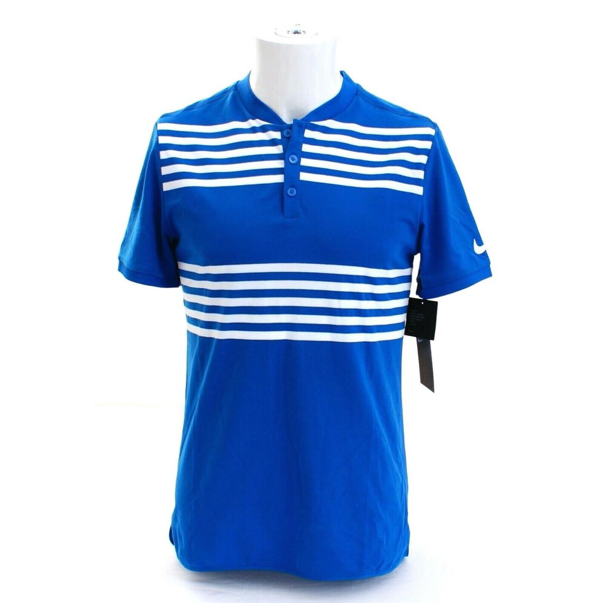 Nike Dri Fit Slim Fit Blue White Stripe Short Sleeve Polo Shirt Men`s - Blue & White