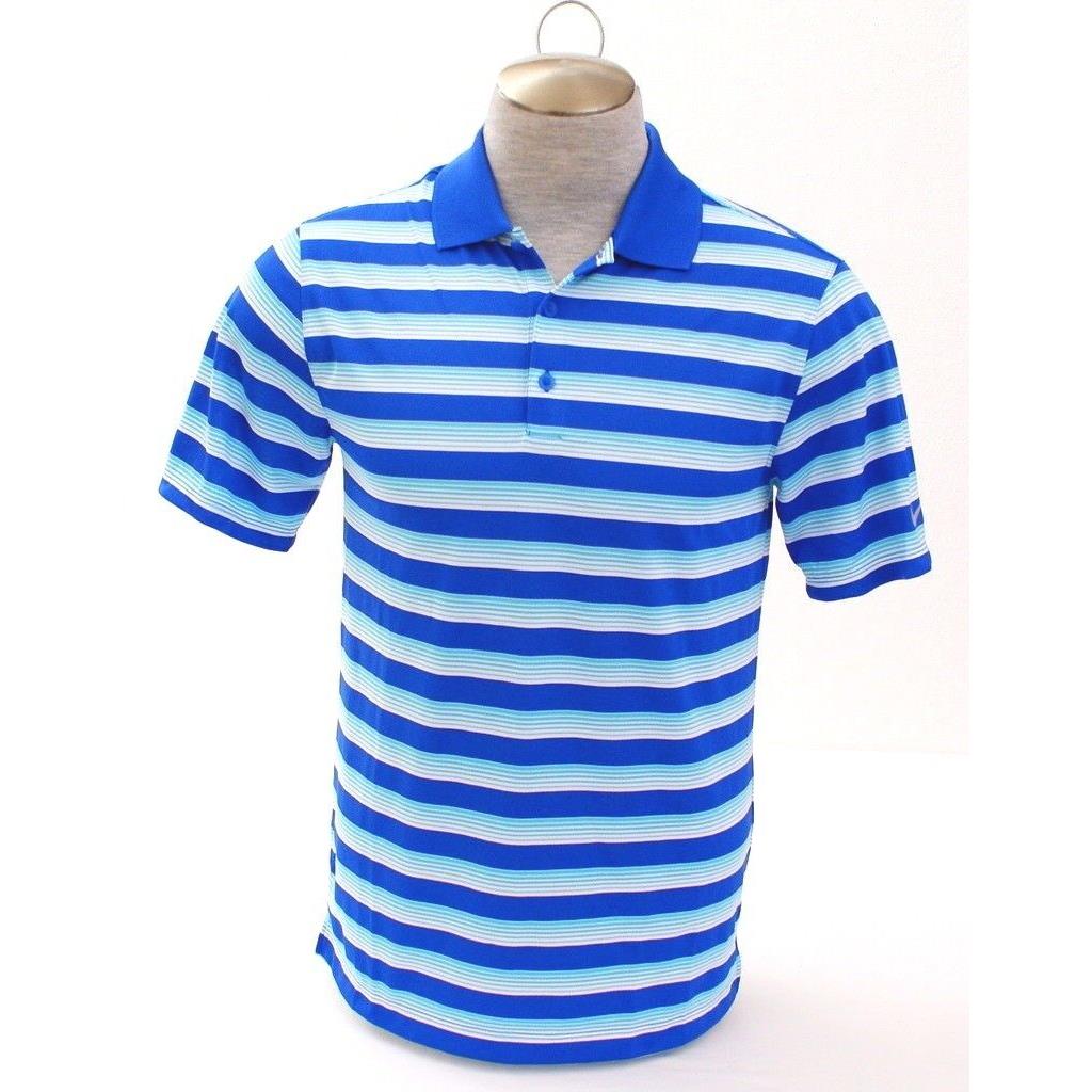 Nike Golf Blue White Stripe Short Sleeve Polo Shirt Men`s