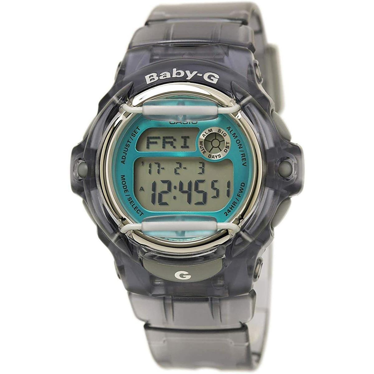 Casio Baby-g Shock BG169R-8B World Time Clear Gray Digital 200m Ladies Watch - Dial: Blue, Gray, Band: Gray, Manufacturer Band: Gray