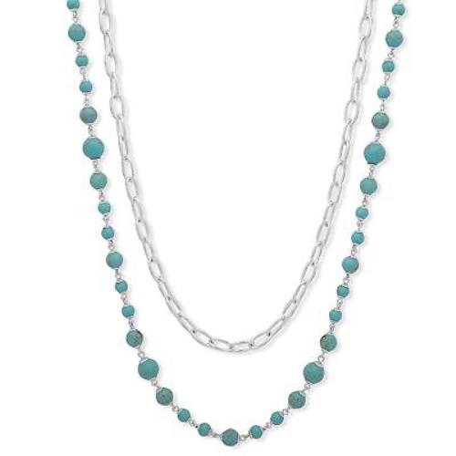 Lauren Ralph Lauren Two IN One Strand Turquoise Silver Necklace NWT$98