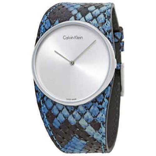 Calvin Klein Spellbound Silver Dial Blue Leather Ladies Watch K5V231V6