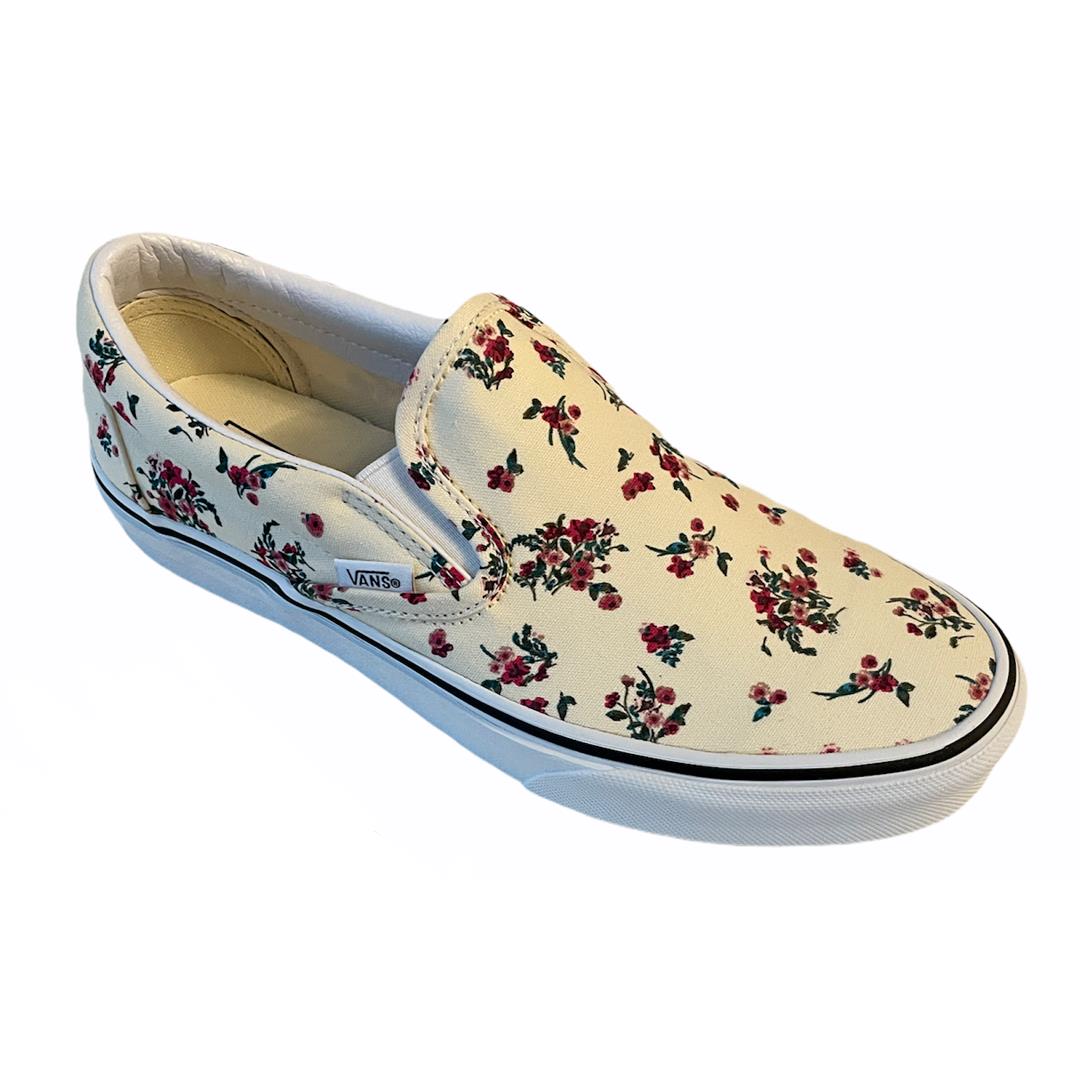 Vans Classic Slip On Women`s Size 9.5 Ditsy Floral Cream Canvas Shoes