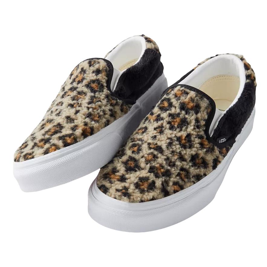 Vans Slip On Sherpa Leopard Faux Fur Shoes Women`s Size 8.5 Fast