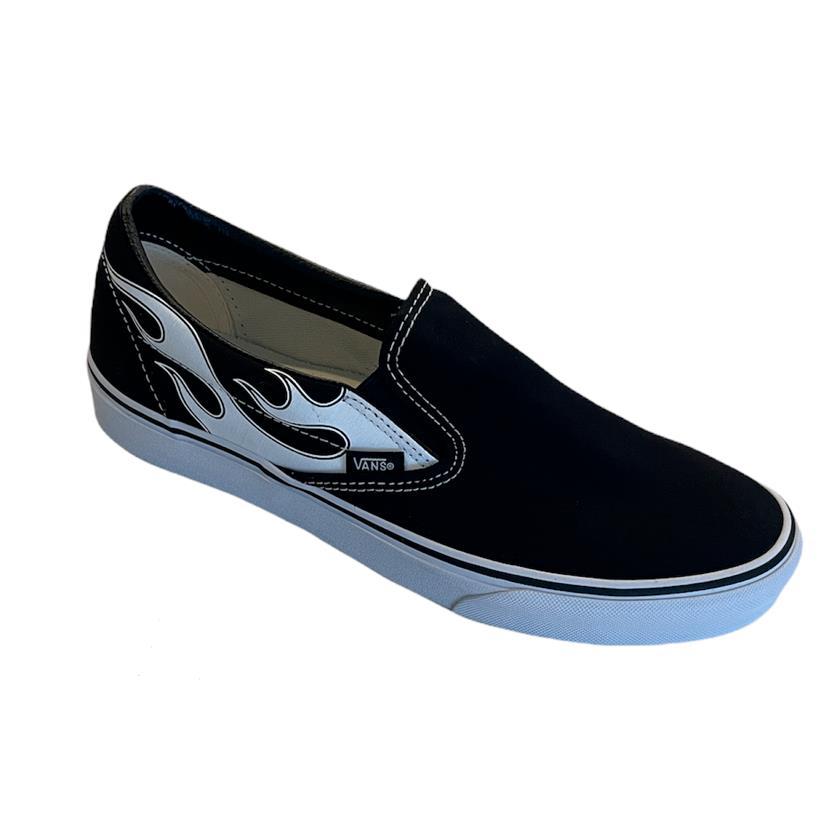 Vans Classic Slip On Shoes Canvas Flame Black White Men`s Size 11 Fast