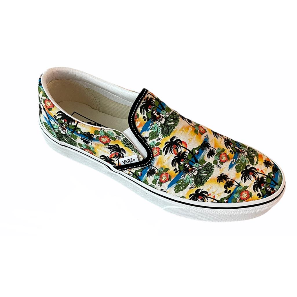 Vans Women`s Classic Slip On Aloha Size 8.5 Canvas White Shoes