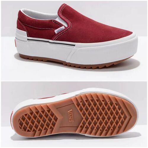Vans Classic Slip-on Stacked Platform Shoes 9 w / 7.5 m Suede Pomegranate