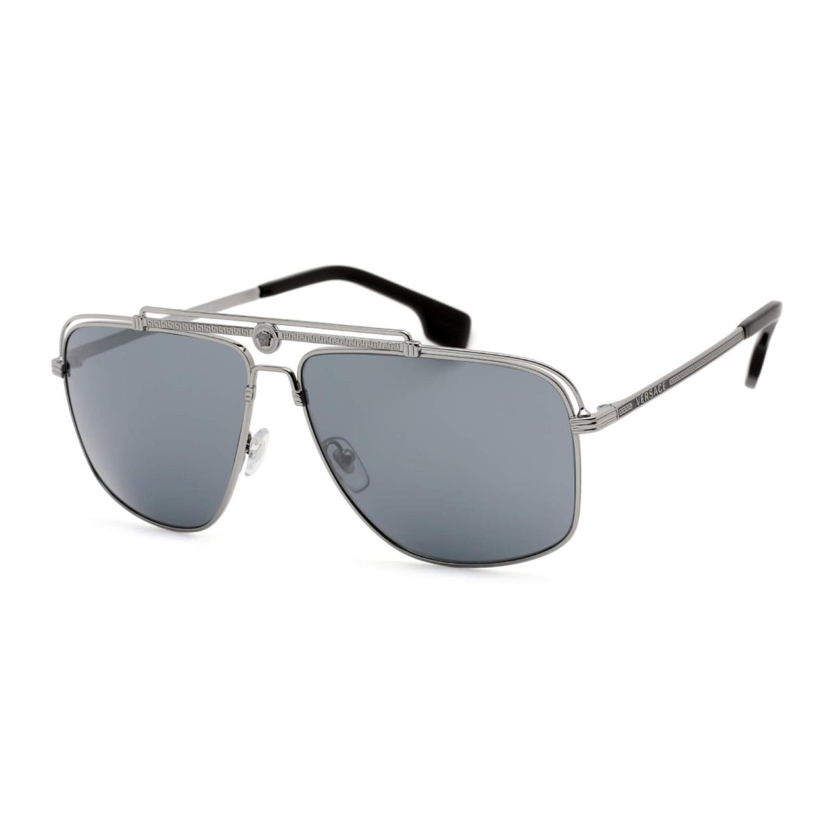 Versace Men`s Sunglasses Gunmetal Frame Light Grey Mirrored Lens VE2242 10016G