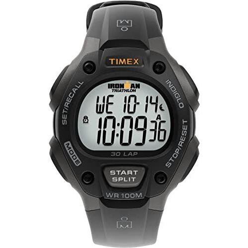 Timex Men`s Classic 30 Gray/black Resin Strap Watch Black/gray/orange Accent