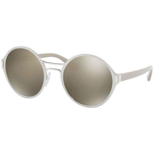 Prada SPR57T 1AP-1C0 Women Sunglasses Matte Silver / Grey Mirror Round - Matte Silver Frame, Gray Lens