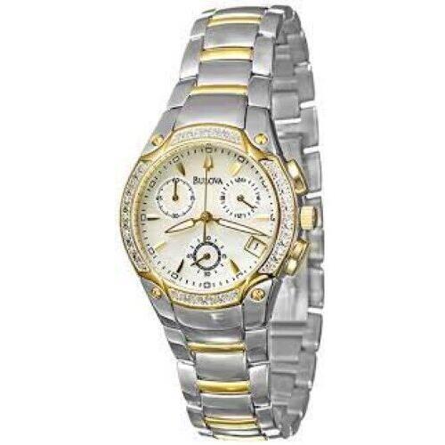 Bulova Ladies Two Tone Mop Diamond Quartz Chronograph Watch 98R005