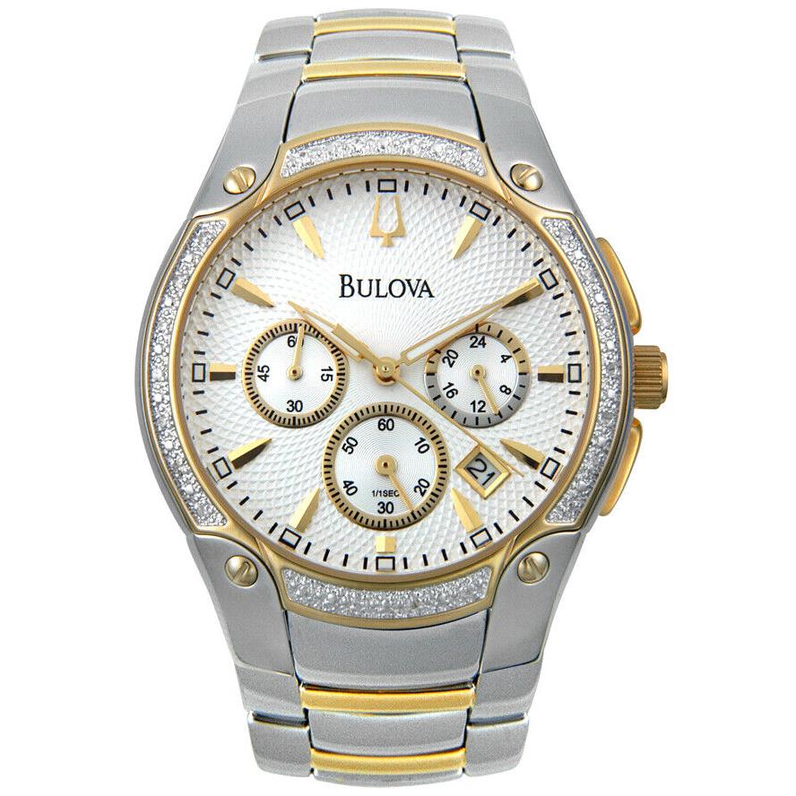 Bulova Men`s 98E001 Marine Star Diamond Chronograph Watch - Cream Dial, Gold Band, Gold Bezel