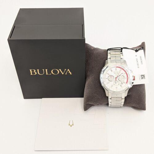Bulova 96B383 Marine Star Chronograph Stainless Steel Wristwatch Silver/red