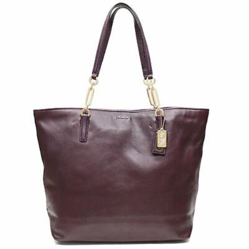 Coach F26225 Madison Leather North South Tote- Black Violet