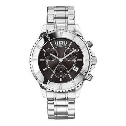 Versace Tokyo Chronograph Watch - Black Dial, Silver Band, Black Bezel