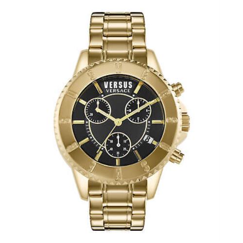 Versace Tokyo Chronograph Watch - Black Dial, Gold Band, Black Bezel