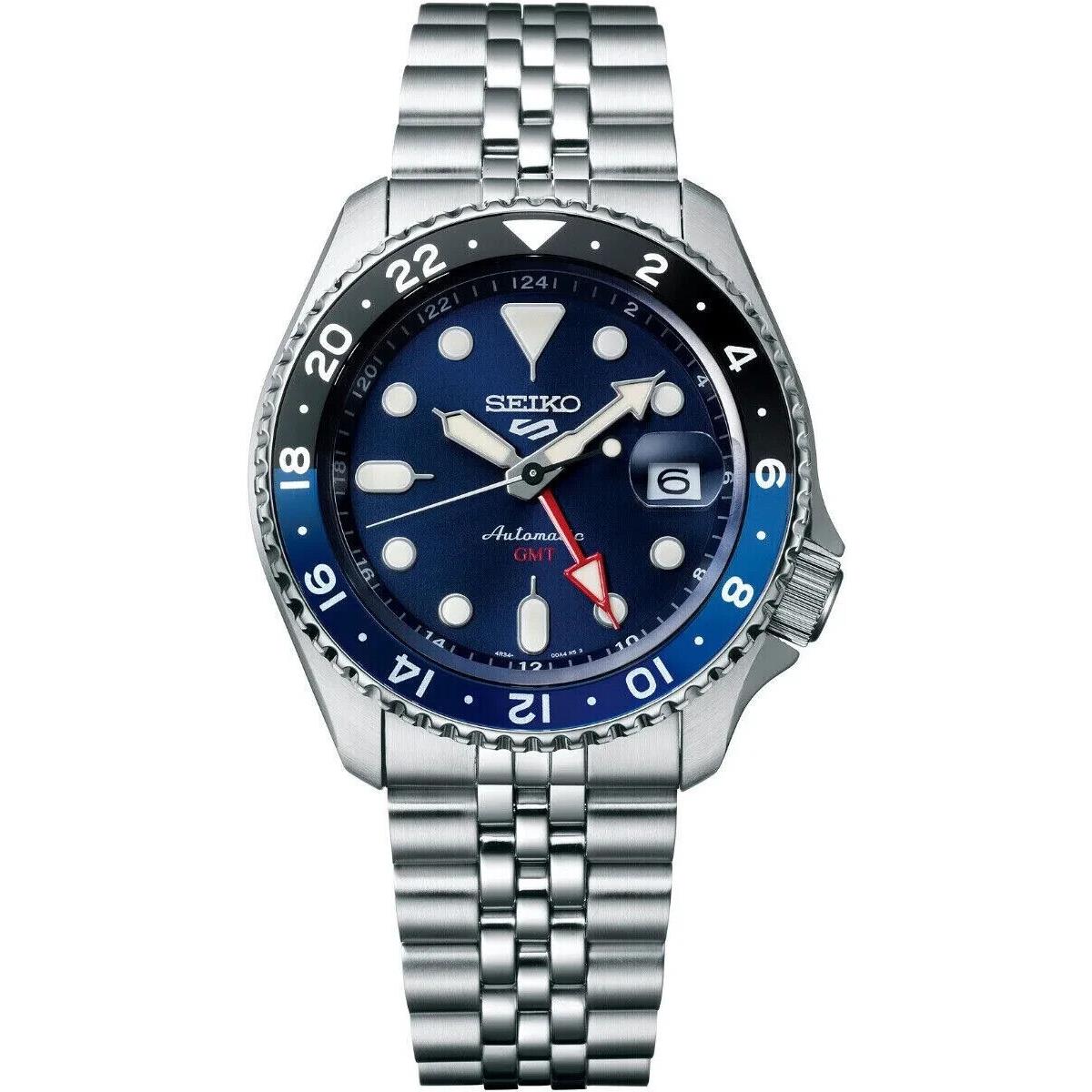 Seiko 5 SSK003 Gmt Steel Case/bracelet Blue Dial Date Automatic Sport Watch