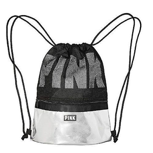 Victorias Secret Pink Graphic Draw String Backpack Tote Bag Gym School Bag