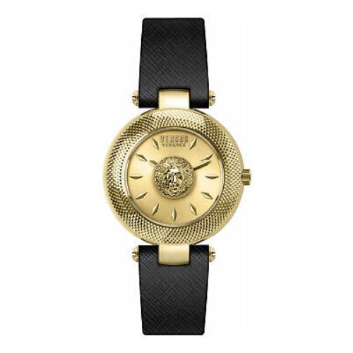Versace Brick Lane Lion Strap Watch - Gold Dial, Black Band, Gold Bezel