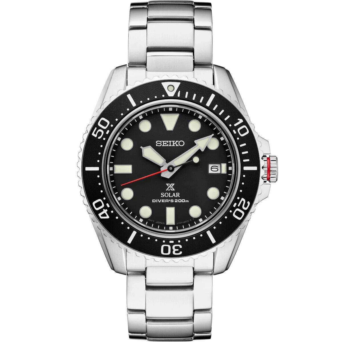 Seiko Prospex Solar Diver s Men`s Watch - Dial: Black, Band: Silver, Bezel: Black