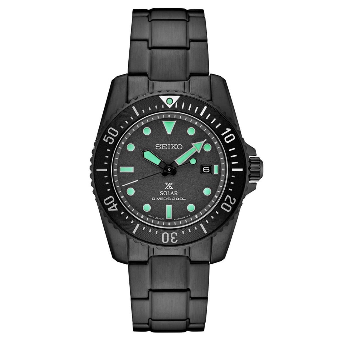 Seiko SNE587 Prospex Black Series Limited Night Vision Solar Diver Men`s Watch - Black Dial, Black Band, Black Bezel