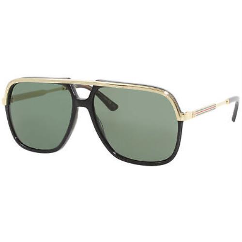 Gucci GG0200S 001 Sunglasses Men`s Black-gold/green Lenses Pilot 57mm