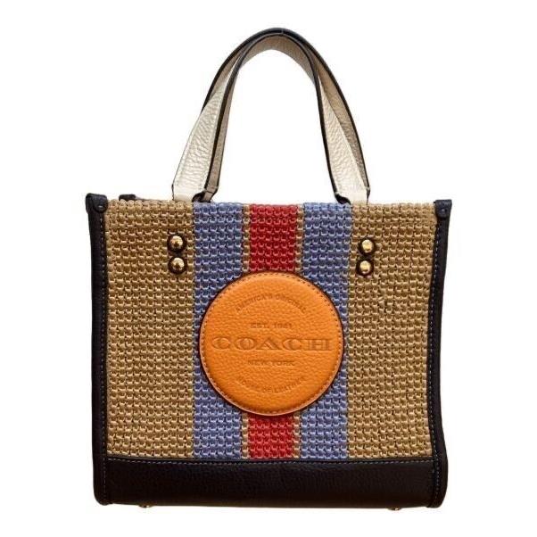 Coach CA291 Dempsey Tote 22 with Coach Patch Straw Leather Natural Multi