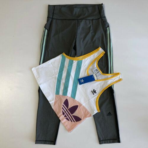 Adidas Women s Colorful Trefoil Cropped L Top/gray Leggins Pants Set Sport Sz XL