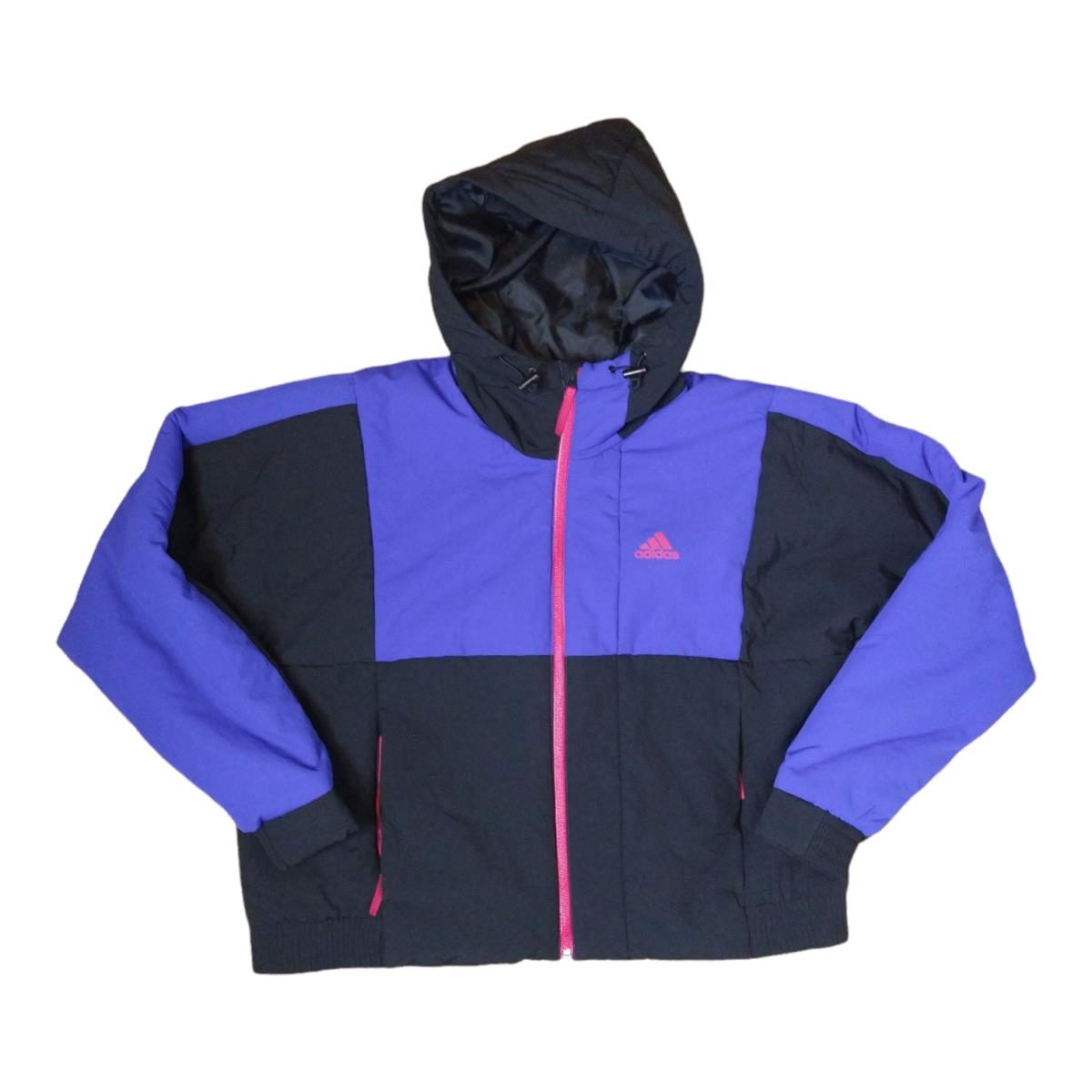 Adidas Women`s Back to Sport Insulated Hooded Jacket Black Blue Size Large