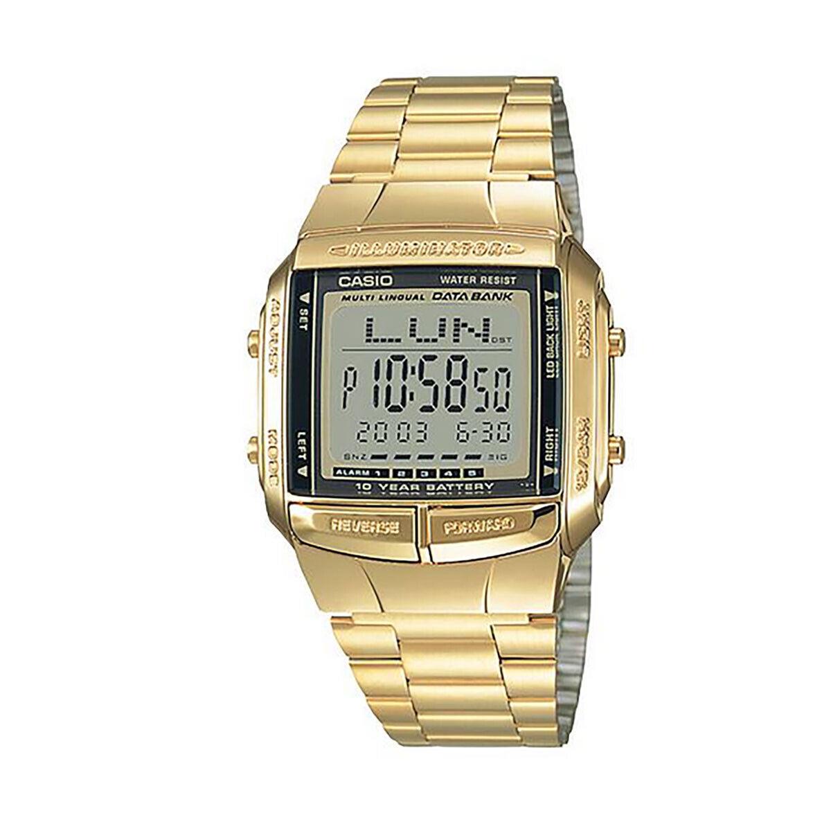 Casio Men`s Illuminator Digital Databank Gold Watch DB-360G - Dial: Gray, Band: Silver